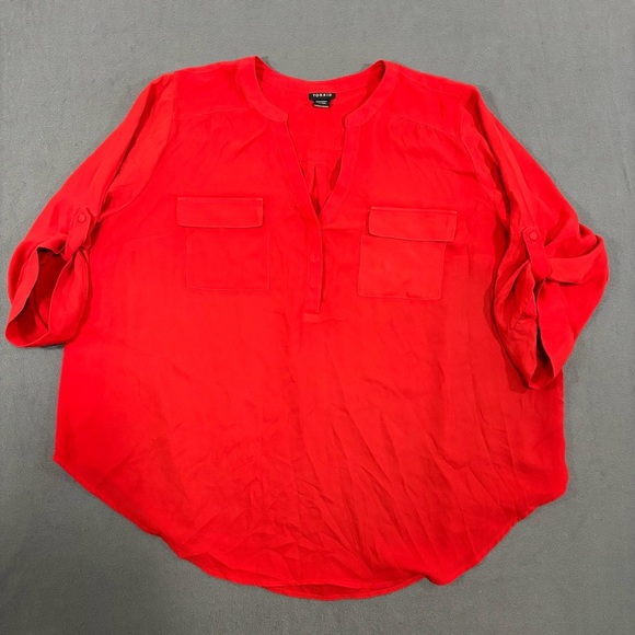 Torrid Red Harper 3/4 Sleeve Pullover Blouse Sz 2 - Picture 1 of 9